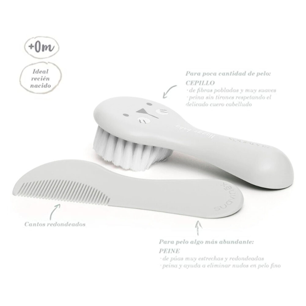 SET DE CEPILLO Y PEINE COLOR GRIS PARA EL CUIDADO DEL BEBÉ SUAVINEX