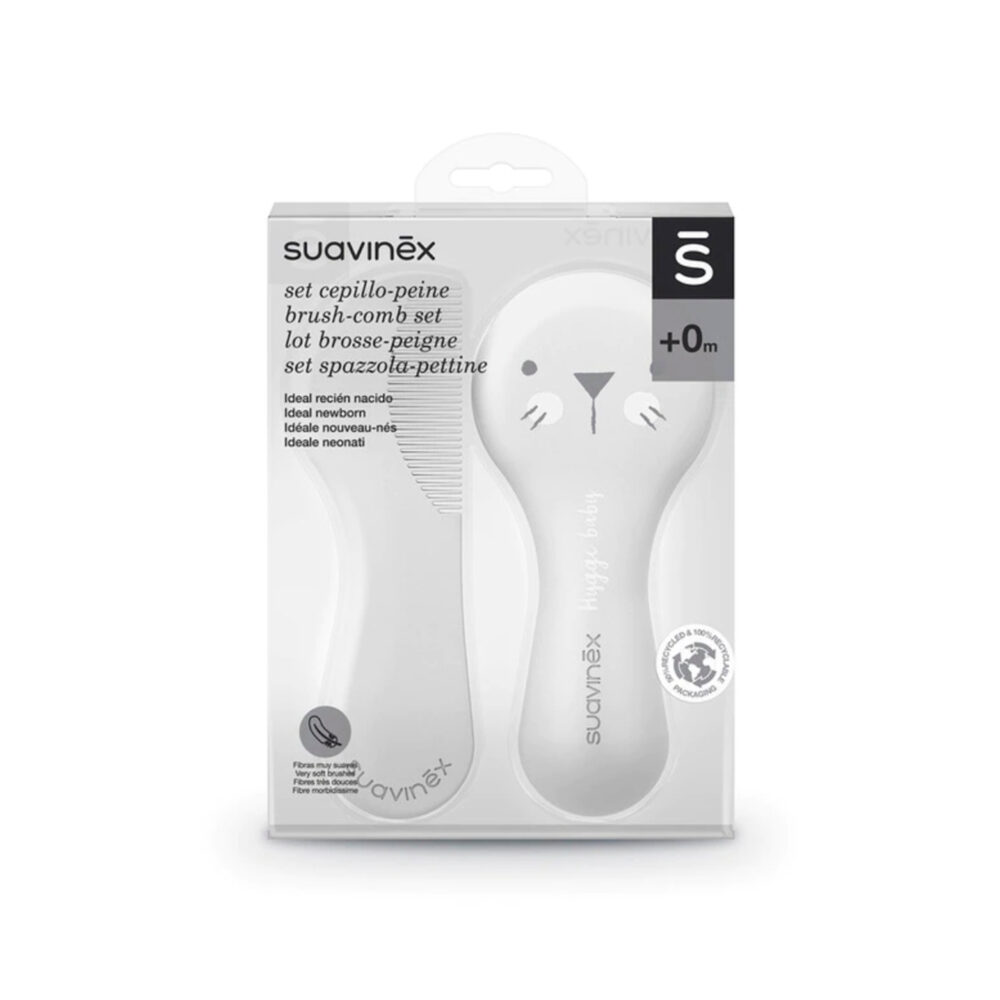 SET DE CEPILLO Y PEINE COLOR GRIS PARA EL CUIDADO DEL BEBÉ SUAVINEX