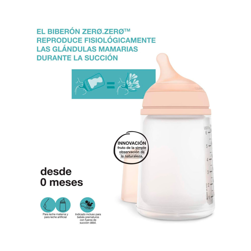 SET STARTER ZERØ.ZERØ™ BIBERÓN ANTICÓLICO + TETINA FLUJO MEDIO DE 270 ML SUAVINEX