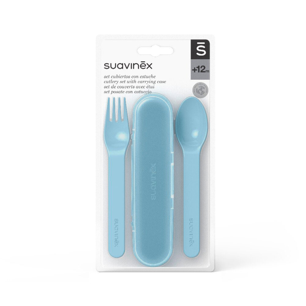 SET DE CUBIERTOS CON ESTUCHE CUCHARA Y TENEDOR COLOR AZUL SUAVINEX