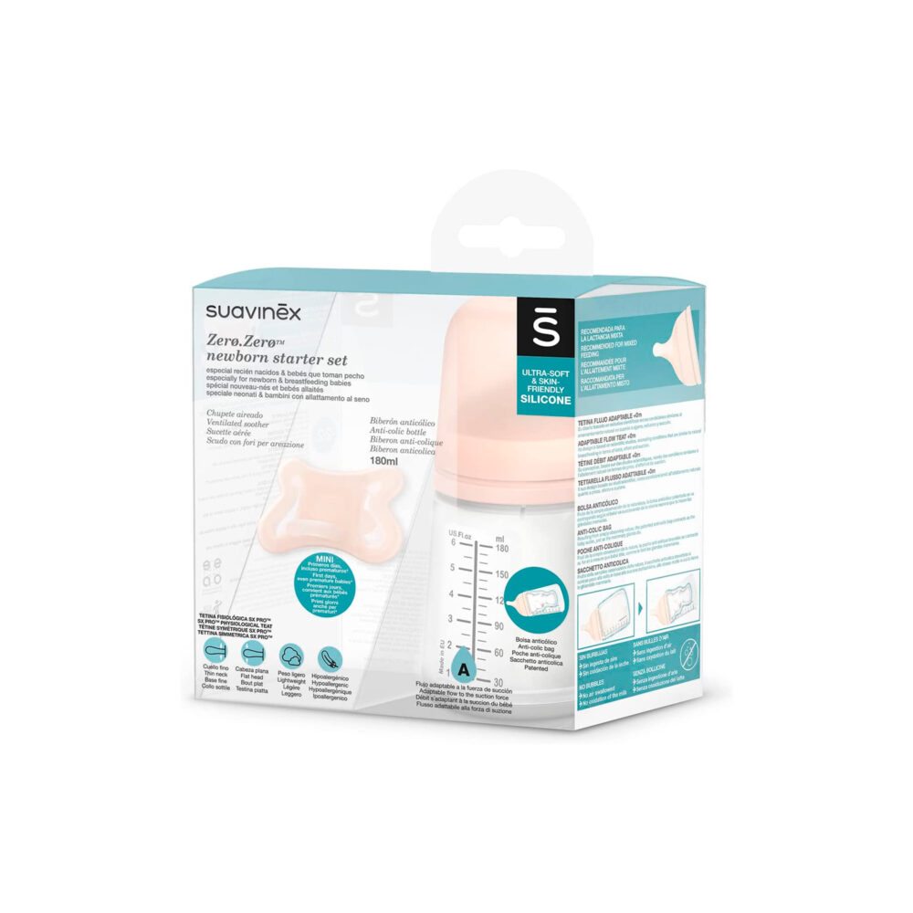SET PARA RECIÉN NACIDOS BIBERÓN ZERO ZERO 6 OZ 180 ML+ CHUPÓN -2-2 MINI SUAVINEX