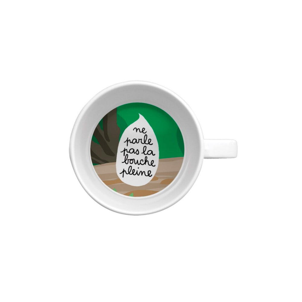 TAZA PEQUEÑA DE MELAMINA COLECCIÓN LES DINOSAURES »NE PARLE PAS LA BOUCHE PLEINE …» PETIT JOUR