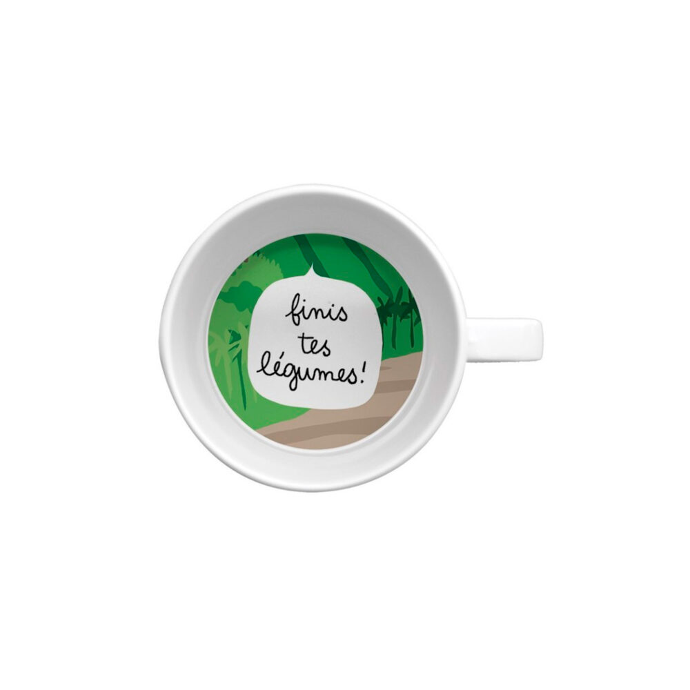 TAZA PEQUEÑA DE MELAMINA COLECCIÓN LES DINOSAURES »FINIS TES LÉGUMES …» PETIT JOUR