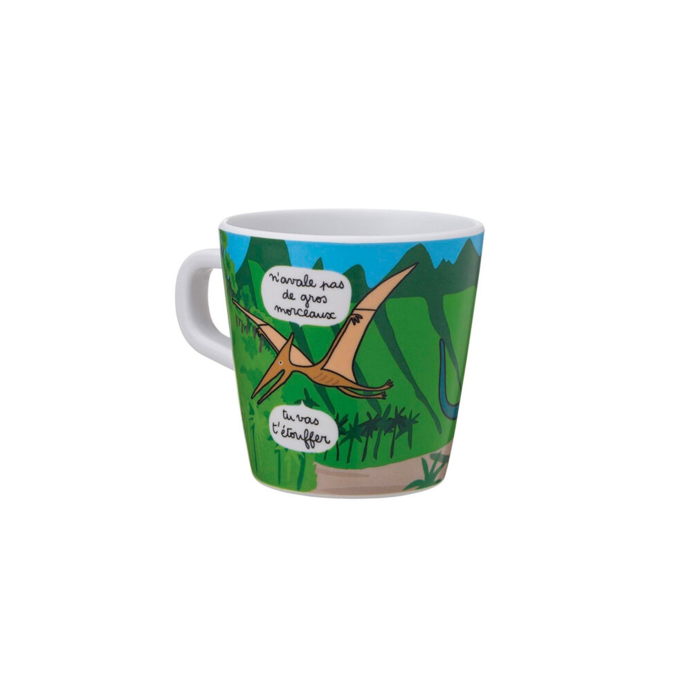 TAZA PEQUEÑA DE MELAMINA COLECCIÓN LES DINOSAURES »FINIS TES LÉGUMES …» PETIT JOUR