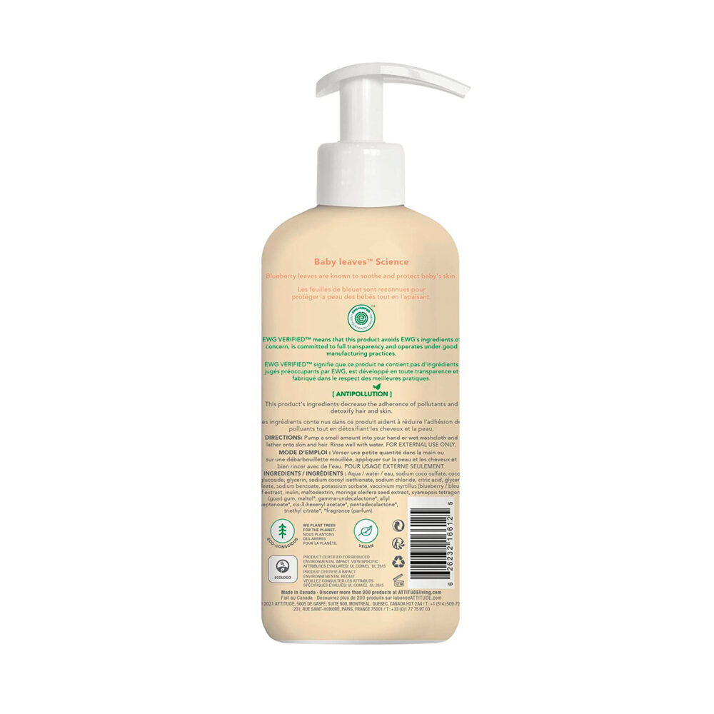 SHAMPOO & GEL DE BAÑO NATURAL DE NÉCTAR PERA BABY LEAVES 473 ML ATTITUDE