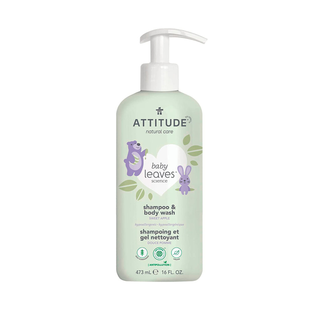 SHAMPOO & GEL DE BAÑO NATURAL DE MANZANA BABY LEAVES 473 ML ATTITUDE