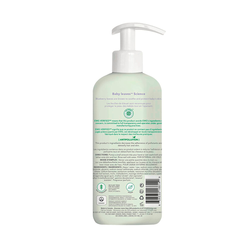 SHAMPOO & GEL DE BAÑO NATURAL DE MANZANA BABY LEAVES 473 ML ATTITUDE