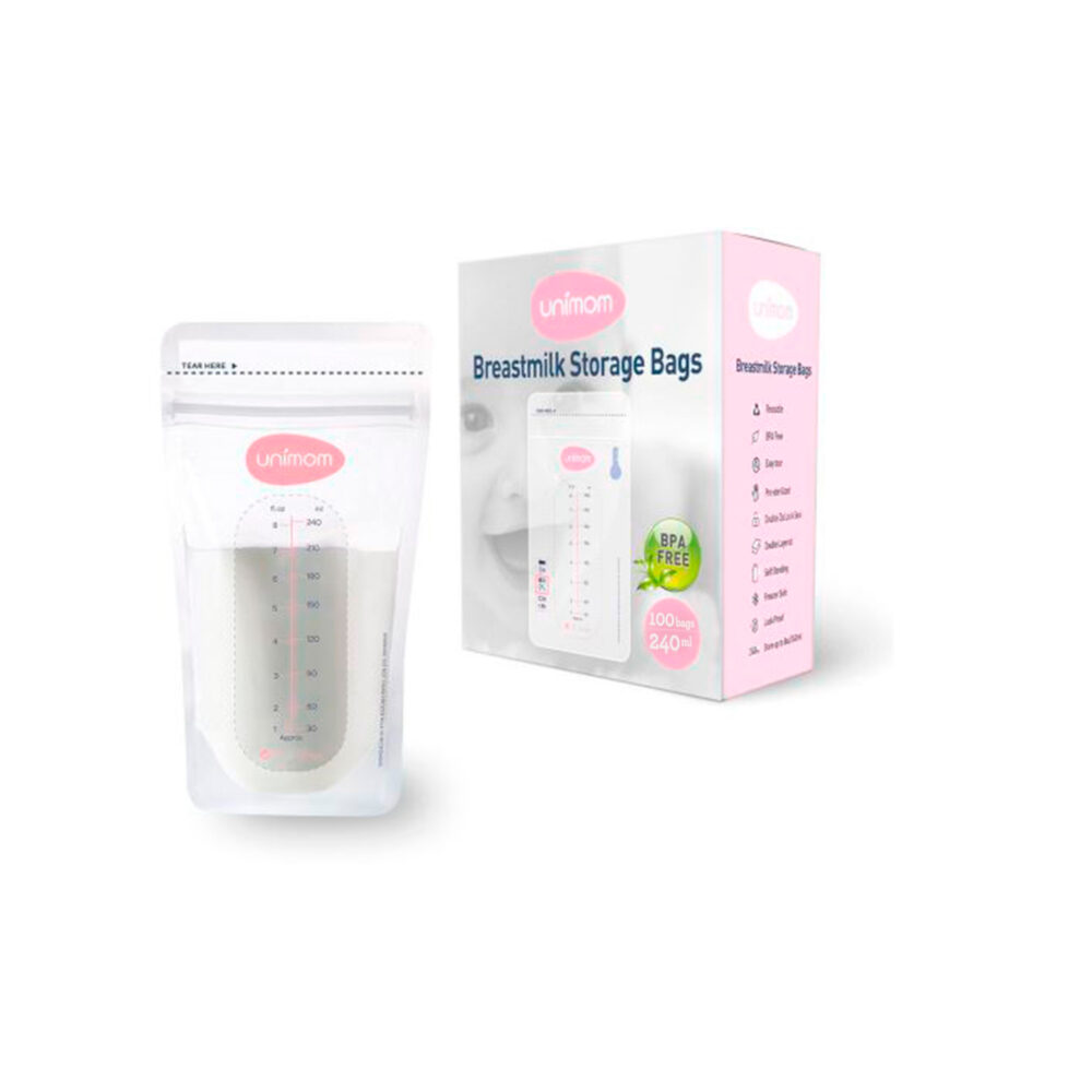 BOLSAS DE ALMACENAMIENTO PARA LECHE MATERNA 100 UNIDADES DE 240 ML UNIMOM