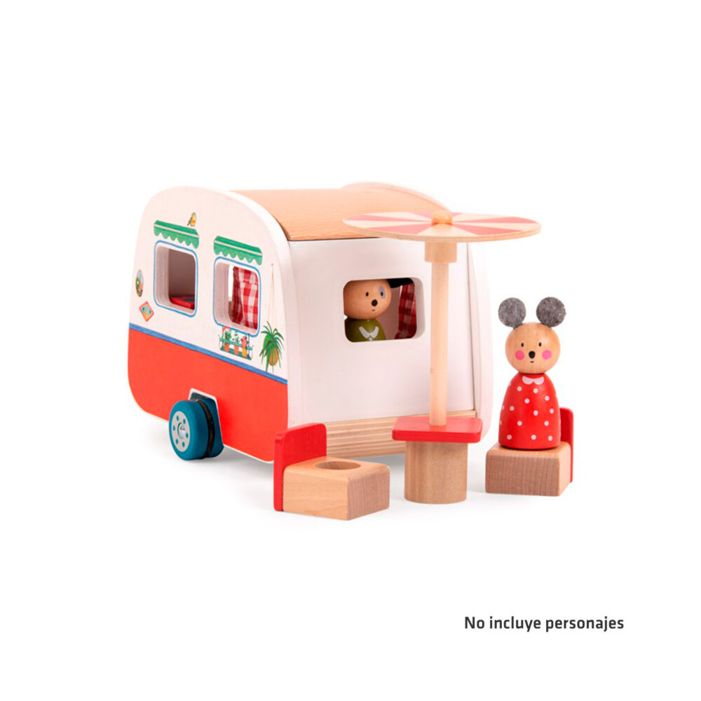 CARAVANA DE MADERA PARA NIÑOS Y NIÑAS 19 X 13.5 CM COLECCIÓN LA GRAN FAMILIA
