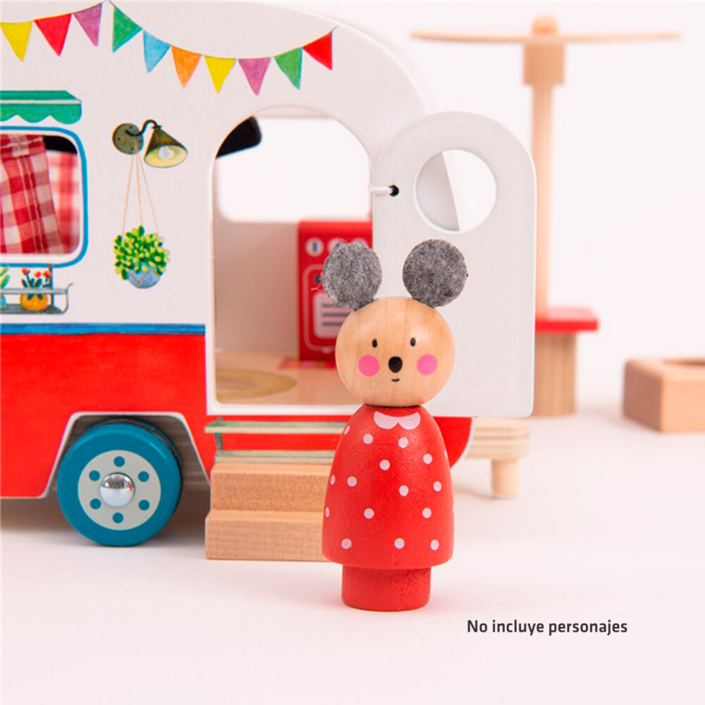 CARAVANA DE MADERA PARA NIÑOS Y NIÑAS 19 X 13.5 CM COLECCIÓN LA GRAN FAMILIA