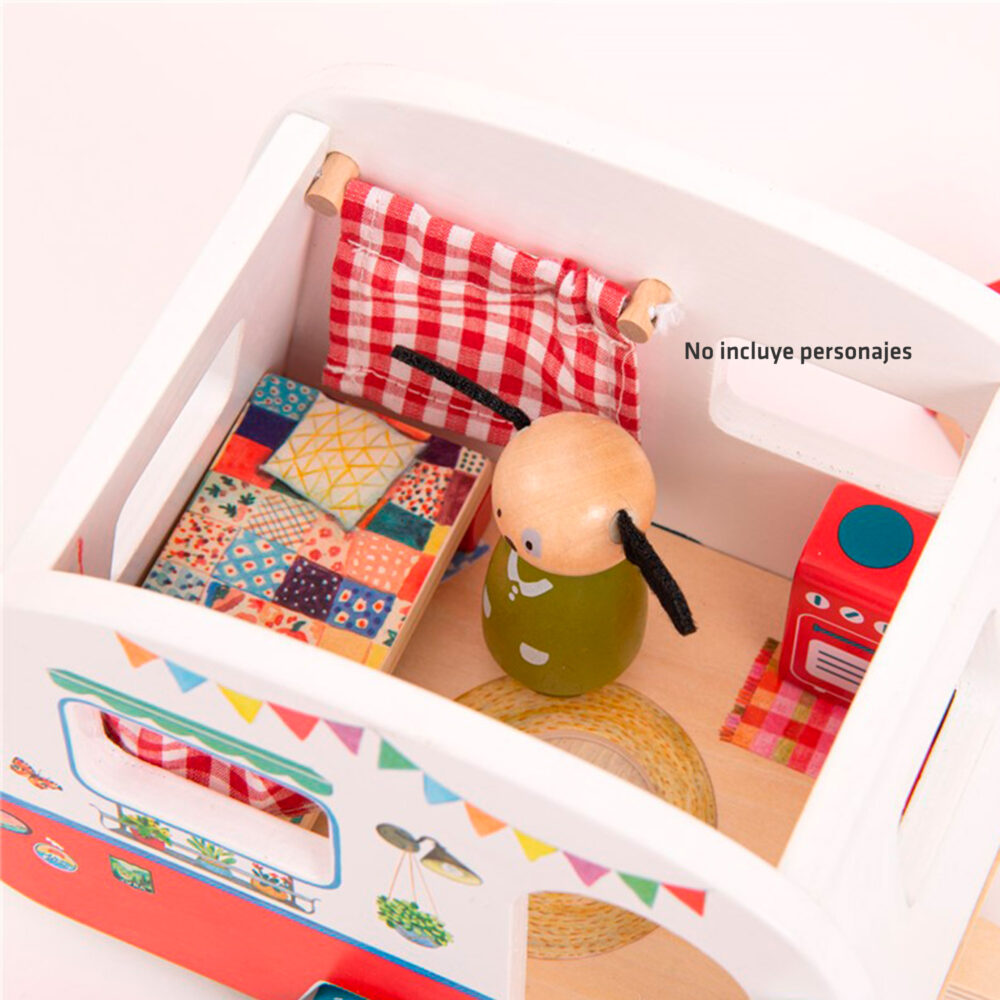 CARAVANA DE MADERA PARA NIÑOS Y NIÑAS 19 X 13.5 CM COLECCIÓN LA GRAN FAMILIA