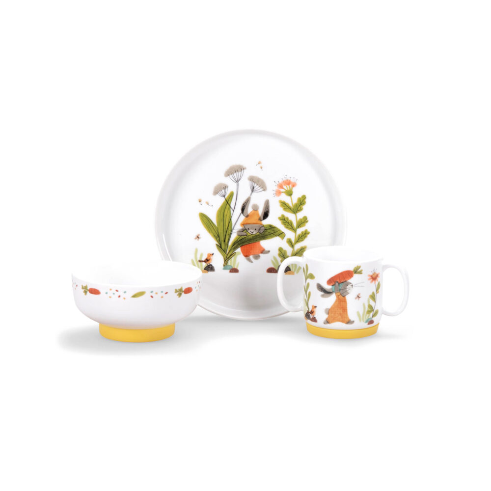 SET DE VAJILLA DE PORCELANA COLECCIÓN TRES CONEJITOS