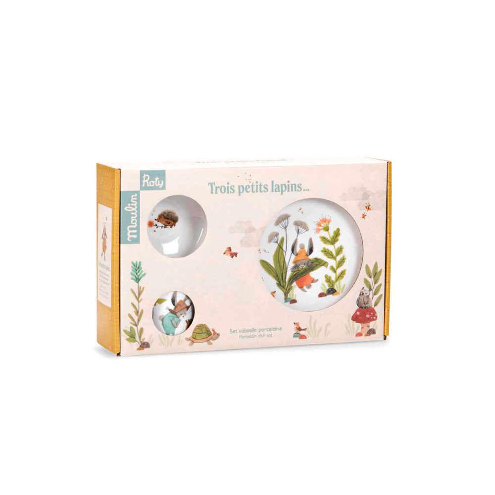 SET DE VAJILLA DE PORCELANA COLECCIÓN TRES CONEJITOS