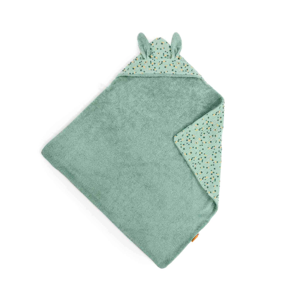 TOALLA DE BAÑO DE ALGODÓN CON CAPUCHA 80 X 80 CM COLECCIÓN TRES CONEJITOS
