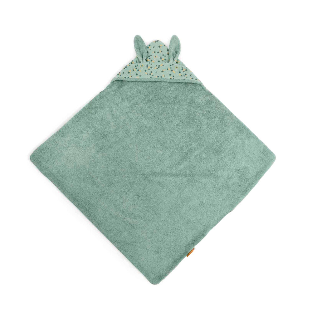 TOALLA DE BAÑO DE ALGODÓN CON CAPUCHA 80 X 80 CM COLECCIÓN TRES CONEJITOS