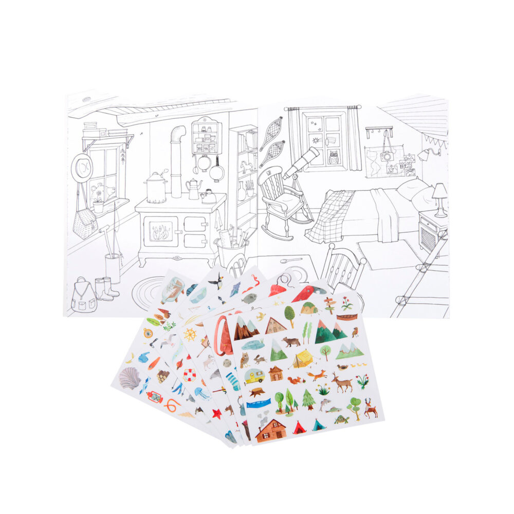 LIBRO DE EXPLORADOR PARA COLOREAR DE 20 PÁGINAS CON STICKERS COLECCIÓN LE JARDIN DU MOULIN