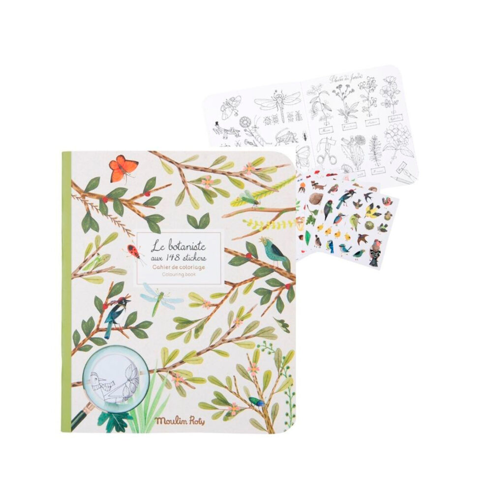 LIBRO DE BOTÁNICA PARA COLOREAR DE 20 PÁGINAS CON STICKERS COLECCIÓN LE JARDIN DU MOULIN