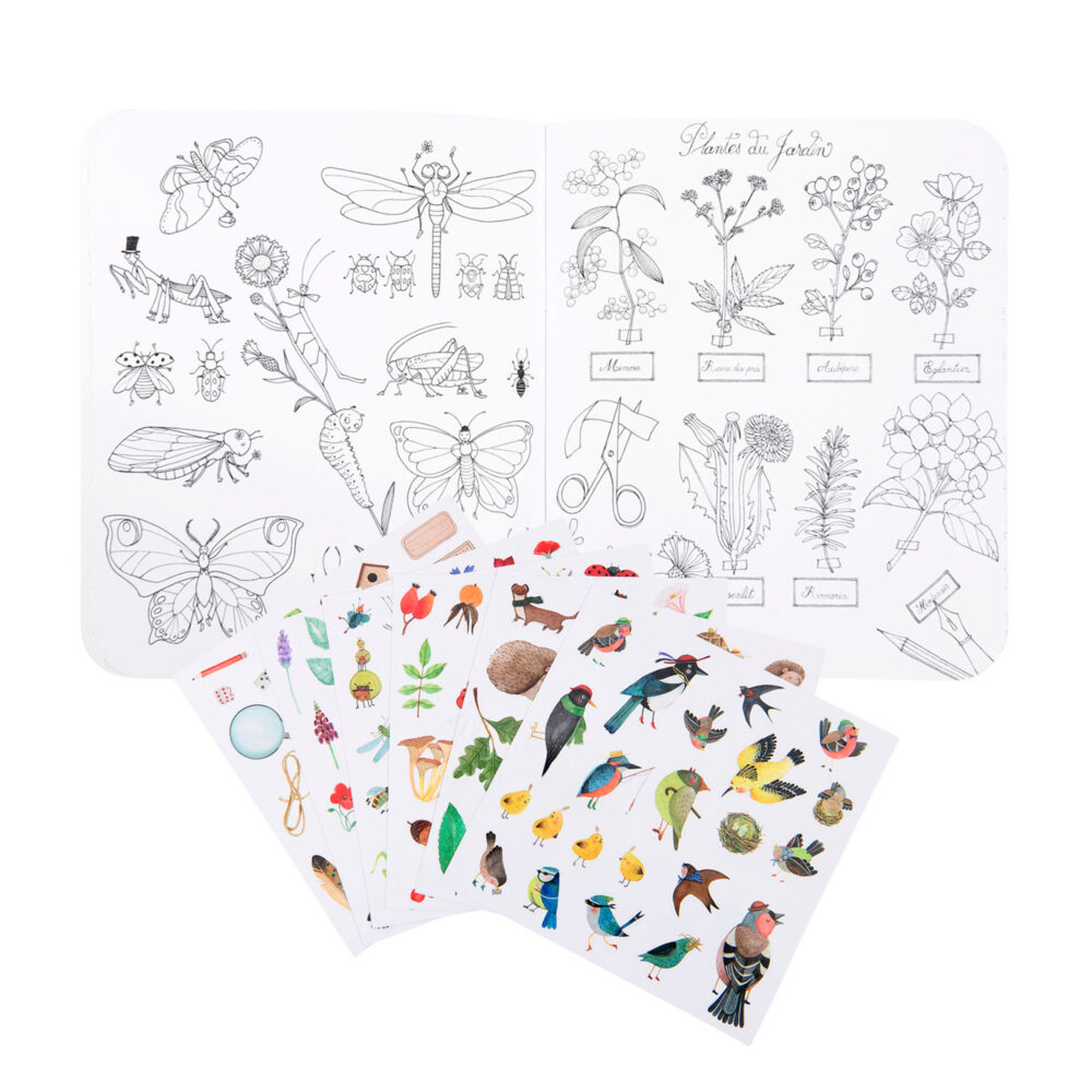 LIBRO DE BOTÁNICA PARA COLOREAR DE 20 PÁGINAS CON STICKERS COLECCIÓN LE JARDIN DU MOULIN