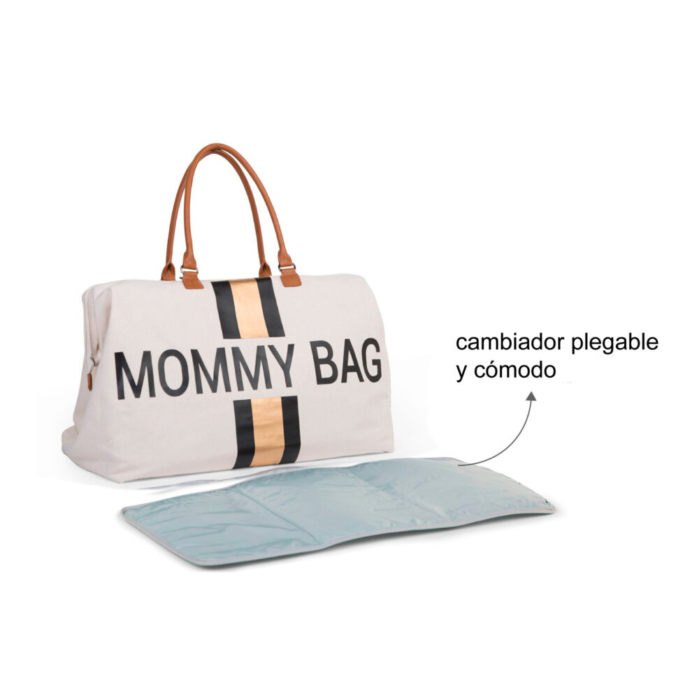 BOLSO CAMBIADOR MOMMY BAG DE 58 LITROS OFF WHITE STRIPES BLACK/GOLD CHILDHOME