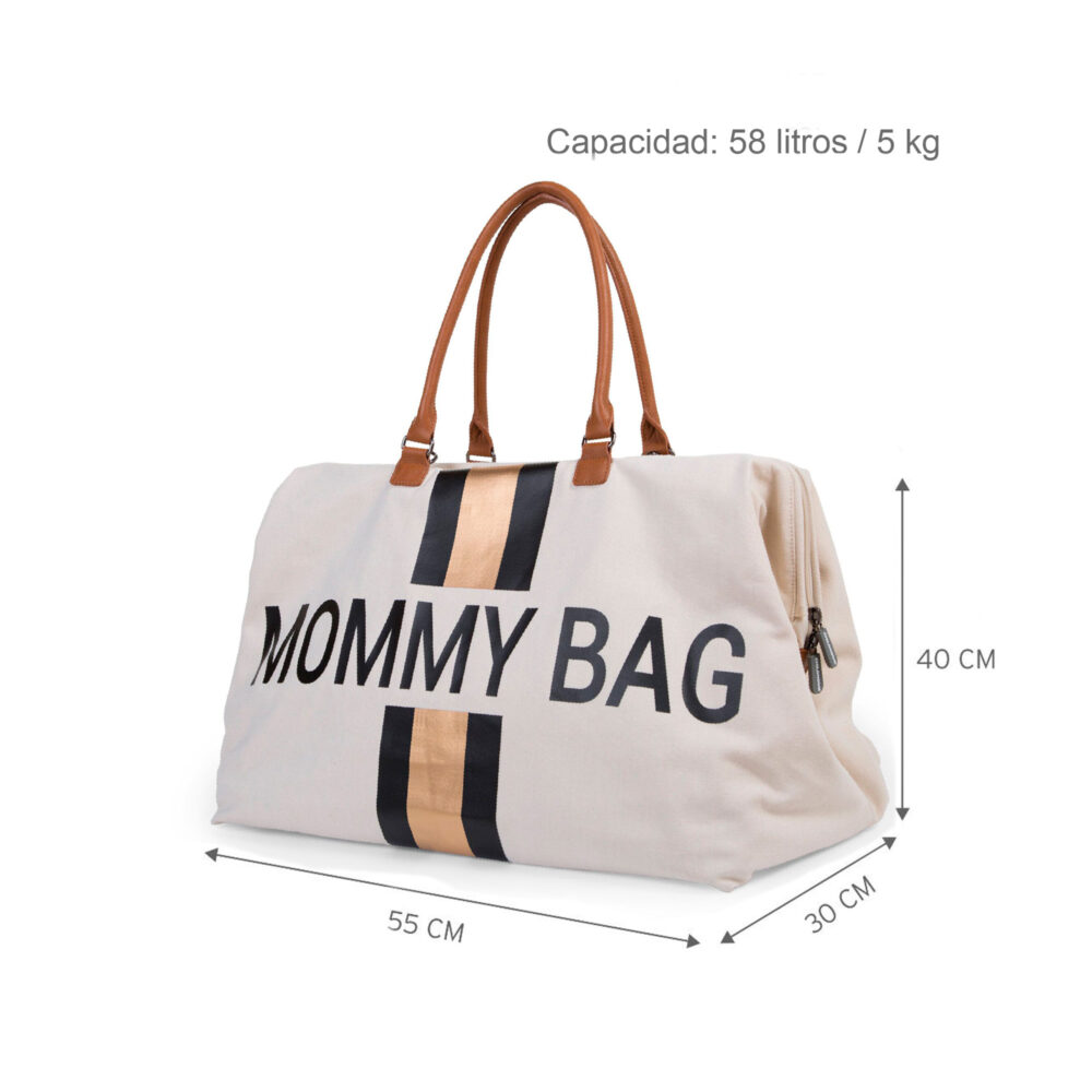 BOLSO CAMBIADOR MOMMY BAG DE 58 LITROS OFF WHITE STRIPES BLACK/GOLD CHILDHOME