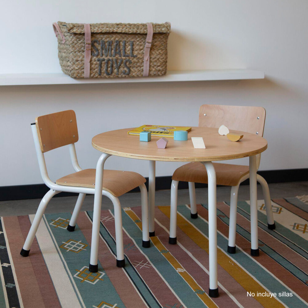 MESA REDONDA PEQUEÑA PARA NIÑOS 60 X 60 X 45 CM DE MADERA CON PATAS DE METAL CHILDHOME