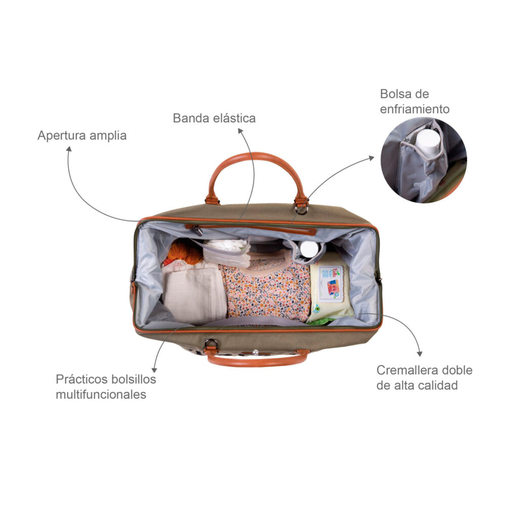 BOLSO CAMBIADOR DE LONA MOMMY BAG DE 58 LITROS CAQUI CHILDHOME