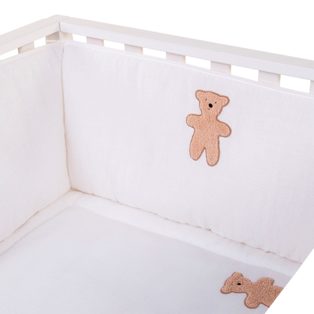 PROTECTOR DE CUNA DE 340 X 35 CM JERSEY MELANGE BEIGE / MUSELINA TEDDY CHILDHOME