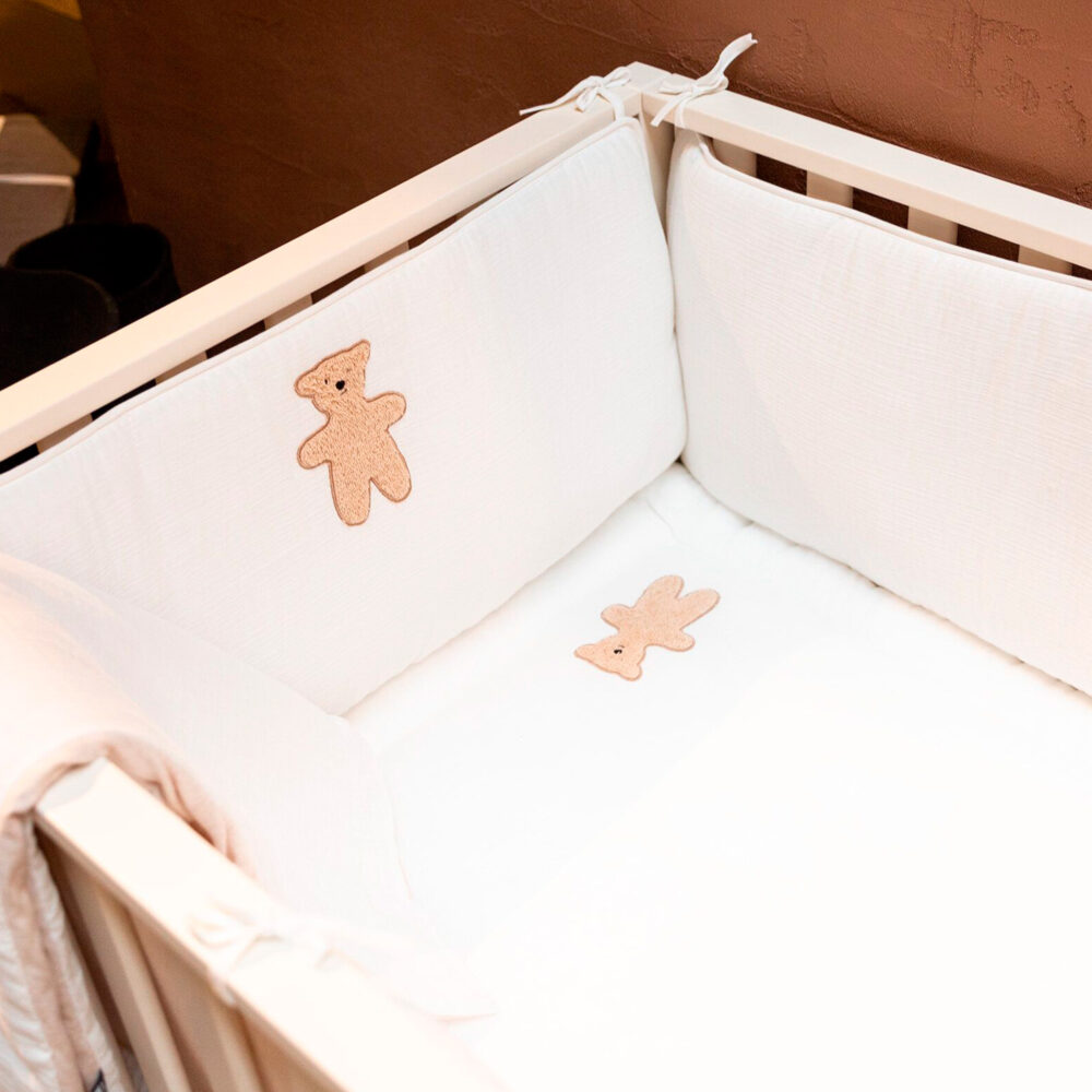 PROTECTOR DE CUNA DE 340 X 35 CM JERSEY MELANGE BEIGE / MUSELINA TEDDY CHILDHOME