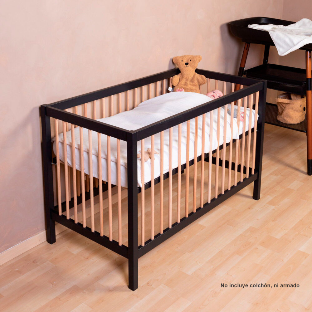 CUNA MODELO COT 97 PARA BEBÉS DE 0 A 12 MESES NEGRO NATURAL 120 X 60 CM CHILDHOME