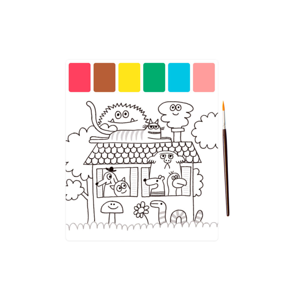 SET DE 10 DIBUJOS CON PALETA DE COLORES ACUARELA Y PINCEL COLECCIÓN LES SCHMOUKS
