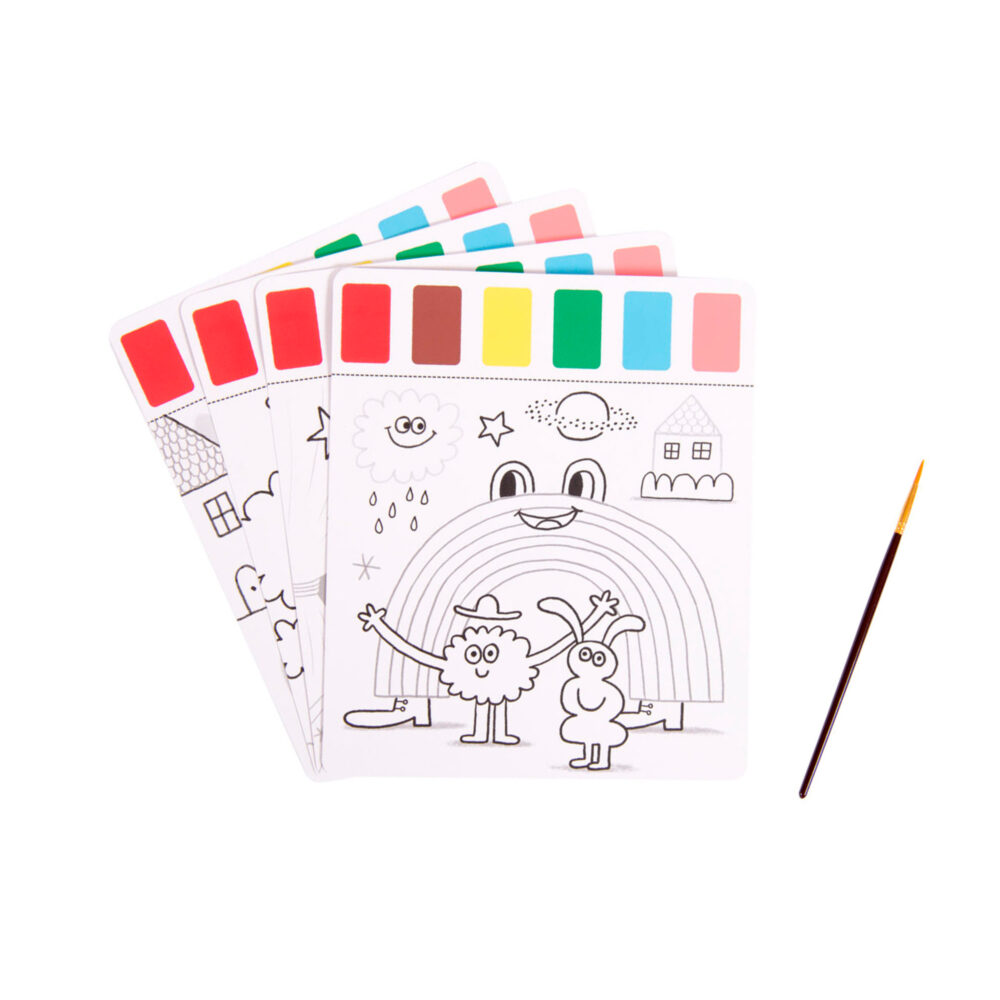 SET DE 10 DIBUJOS CON PALETA DE COLORES ACUARELA Y PINCEL COLECCIÓN LES SCHMOUKS