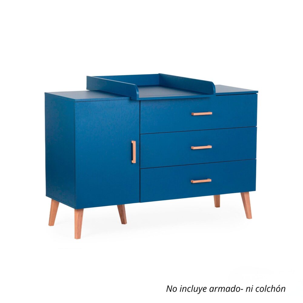 Cómoda de 3 cajones + 1 puerta + cambiador Bold Blue de 130 x 70 cm - CHILDHOME