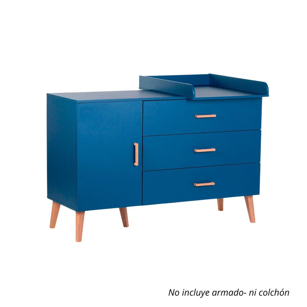Cómoda de 3 cajones + 1 puerta + cambiador Bold Blue de 130 x 70 cm - CHILDHOME