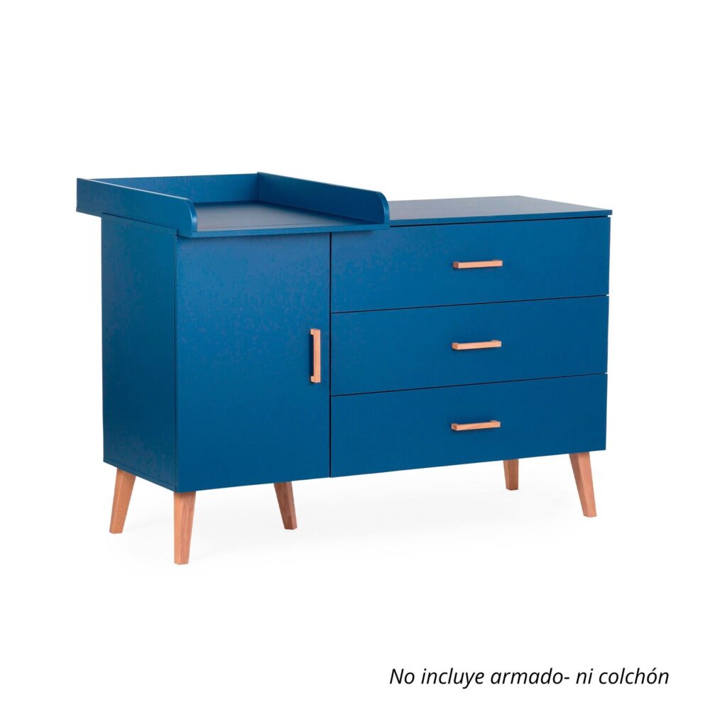 Cómoda de 3 cajones + 1 puerta + cambiador Bold Blue de 130 x 70 cm - CHILDHOME