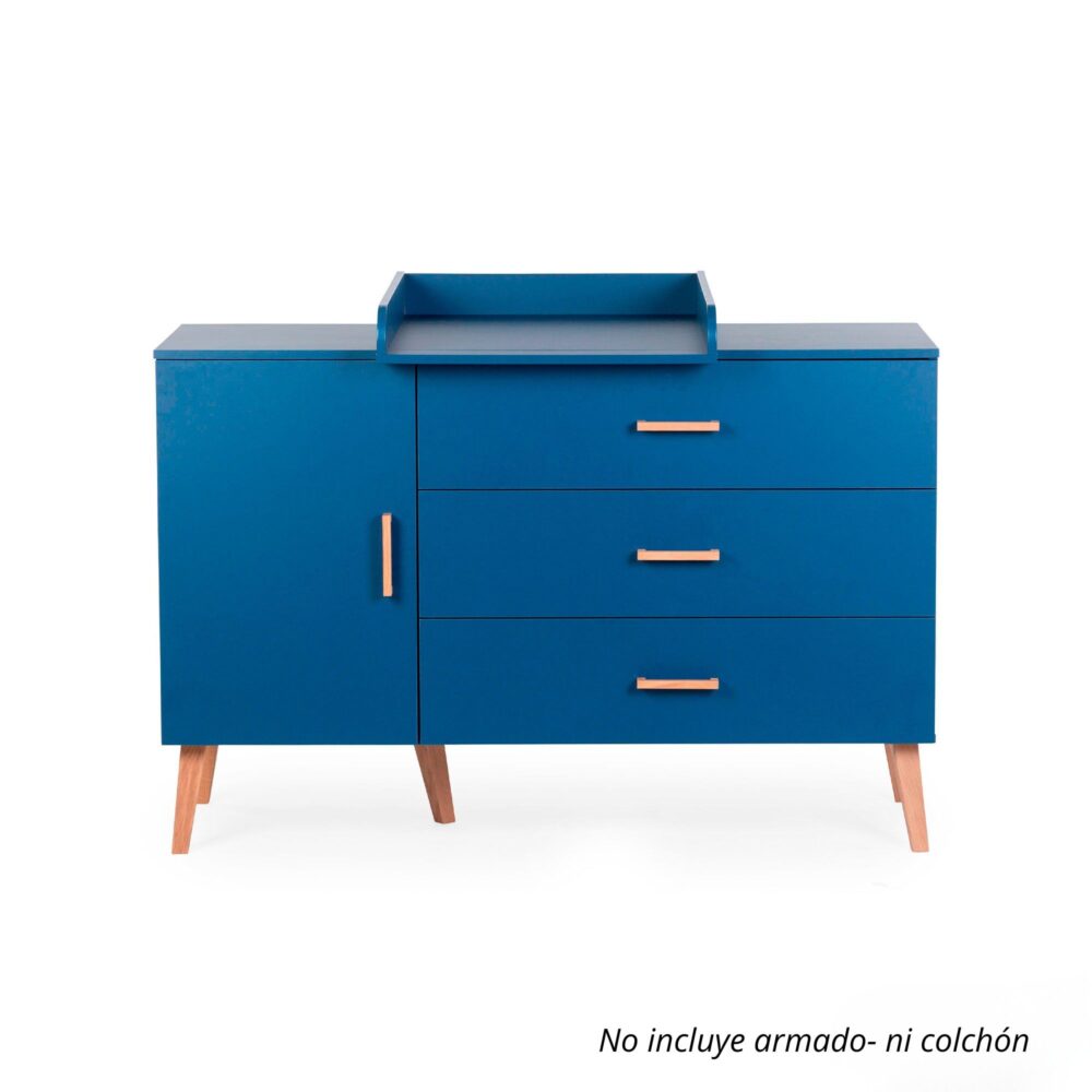 Cómoda de 3 cajones + 1 puerta + cambiador Bold Blue de 130 x 70 cm - CHILDHOME