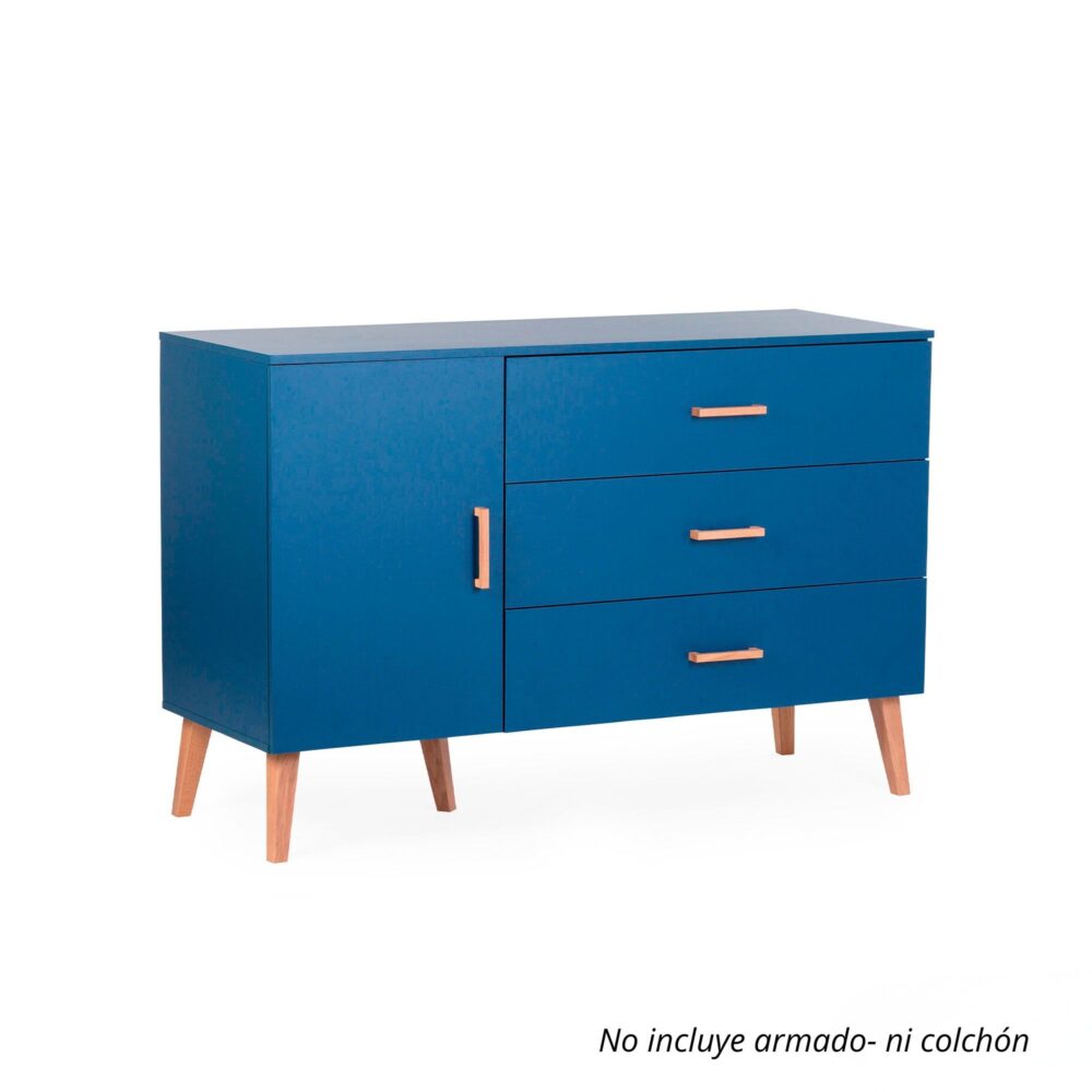Cómoda de 3 cajones + 1 puerta + cambiador Bold Blue de 130 x 70 cm - CHILDHOME