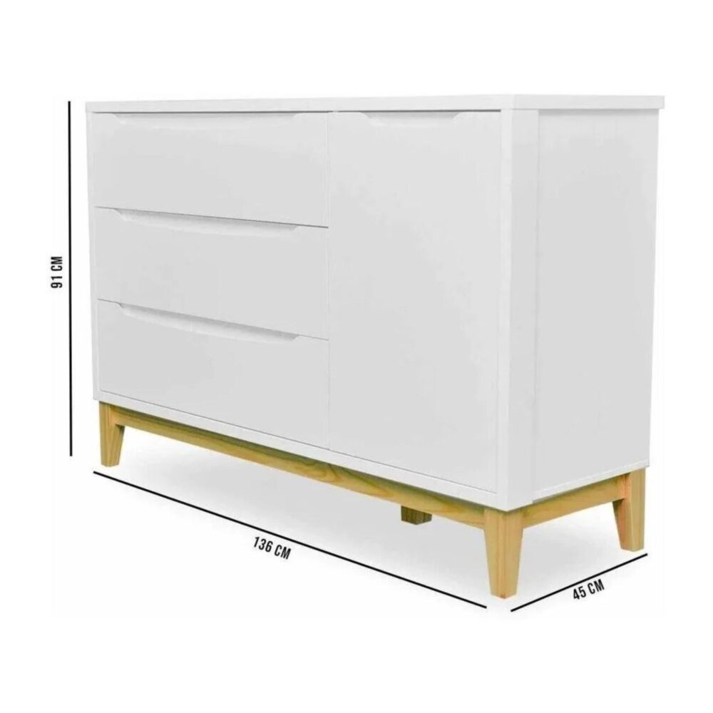 Cómoda 3 cajones y 1 puerta Mod. Amor Perfecto de 91 x 136 x 45 CM - DIVICAR