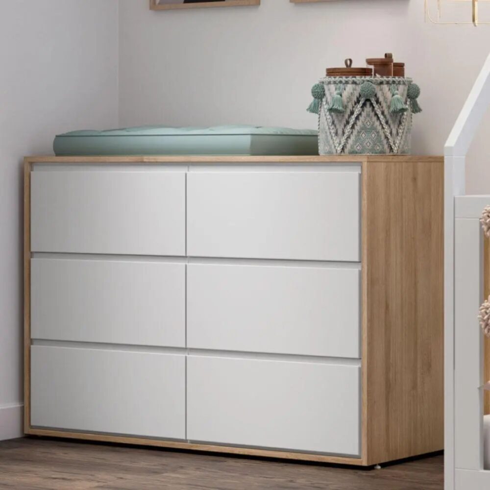 Cómoda de 6 cajones color blanco con treviso Mod. Wood de 138 x 90 x 54 cm - DIVICAR