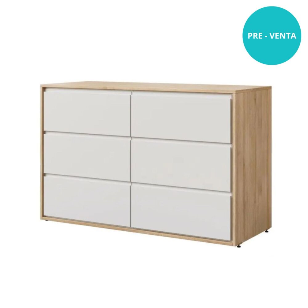 Cómoda de 6 cajones color blanco con treviso Mod. Wood de 138 x 90 x 54 cm - DIVICAR