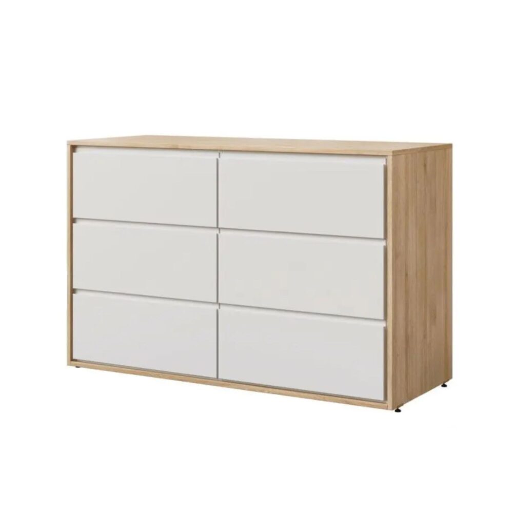 Cómoda de 6 cajones color blanco con treviso Mod. Wood de 138 x 90 x 54 cm - DIVICAR