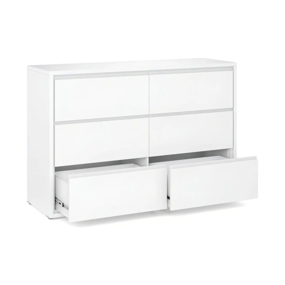 Cómoda de 6 cajones color blanco satinado Mod. Wood de 138 x 90 x 54 cm - DIVICAR