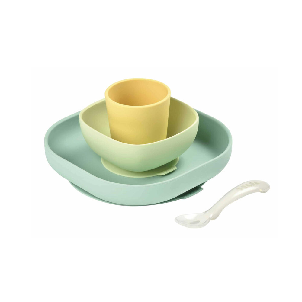 SET DE VAJILLA 4 PIEZAS DE SILICONA BEABA - VAJILLA BEABA VERDE