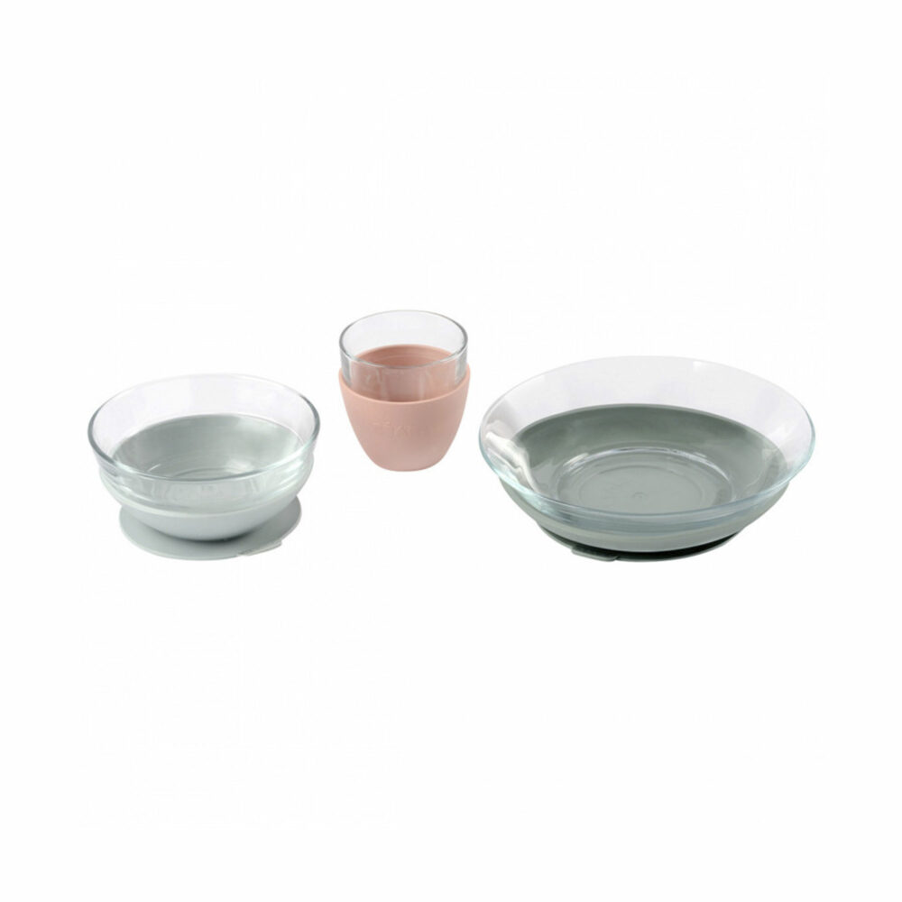 SET DE VAJILLA 3 PIEZAS DE VIDRIO TEMPLADO DURALEX BEABA - VAJILLA ROSADO BEABA