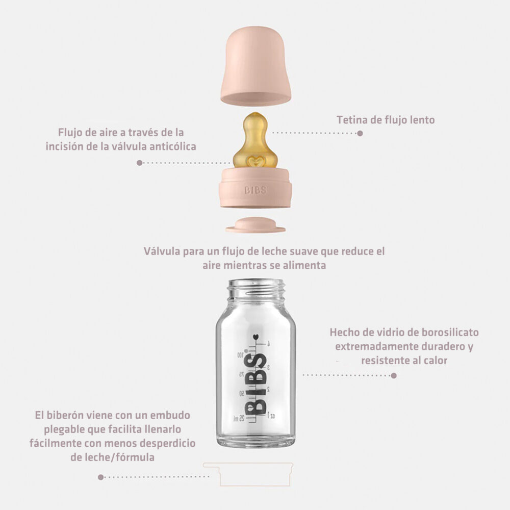 BIBERÓN DE VIDRIO ANTICÓLICOS FLUJO LENTO 8 ONZAS 225 ML BIBS