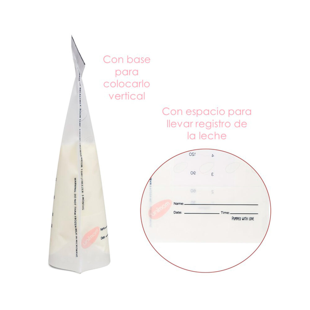 BOLSAS DE ALMACENAMIENTO PARA LECHE MATERNA 100 UNIDADES DE 240 ML UNIMOM
