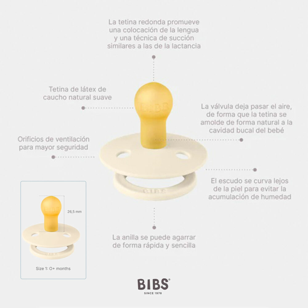 PACK DE 2 CHUPONES DE CAUCHO NATURAL USO 0 - 6 MESES TALLA 1 BIBS