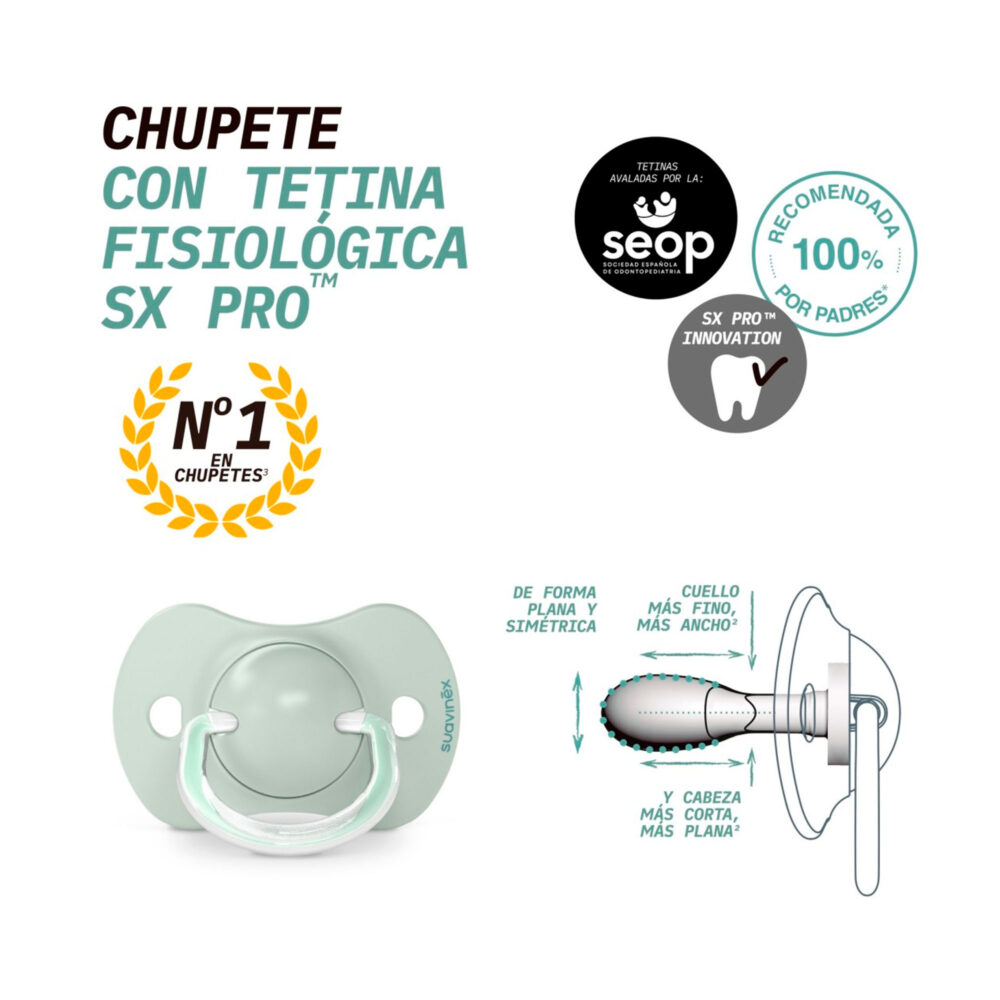 PACK 2 CHUPONES CON TETINA FISIOLÓGICA SX PRO DE SILICONA 0 - 6 MESES SUAVINEX