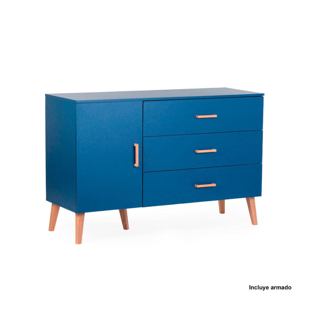 CÓMODA 3 CAJONES + 1 PUERTA + CAMBIADOR BOLD BLUE 130 X 70 CM CHILDHOME