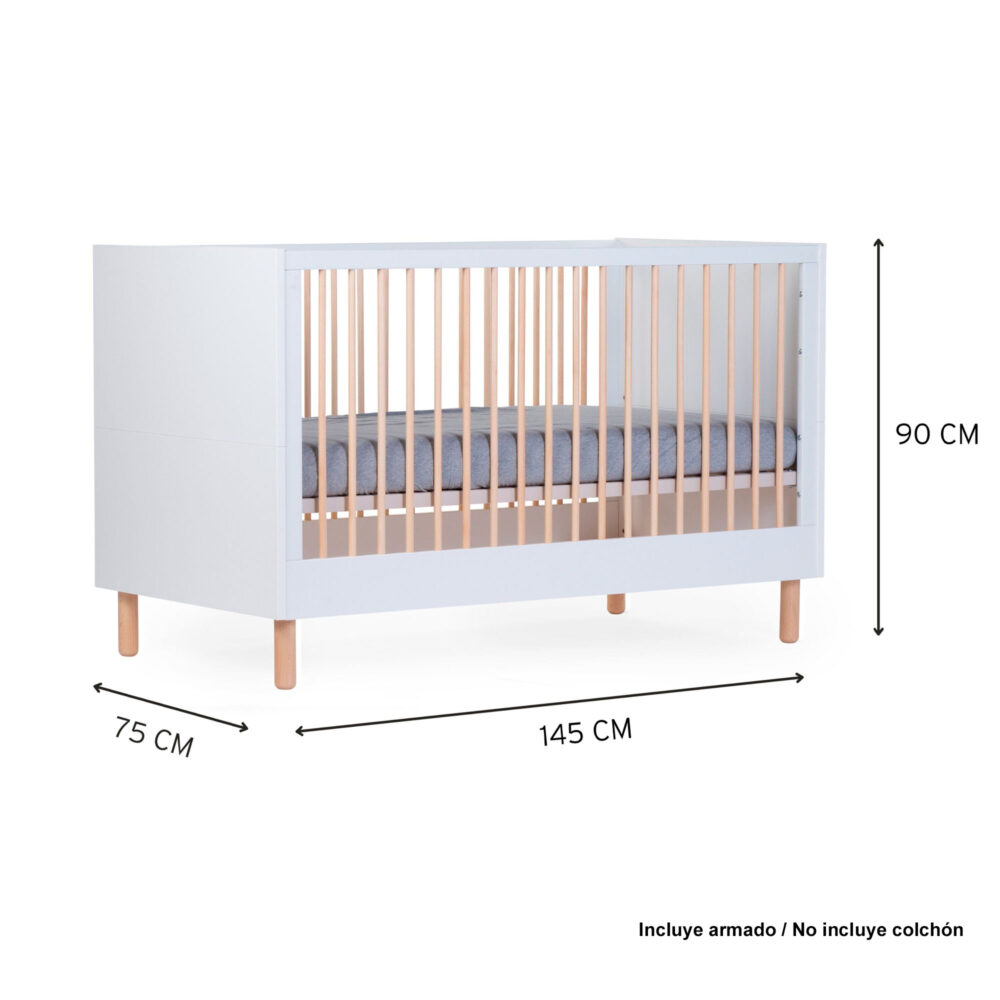 CUNA + SOMIER MODELO WONDER WHITE 140 X 70 CM CHILDHOME