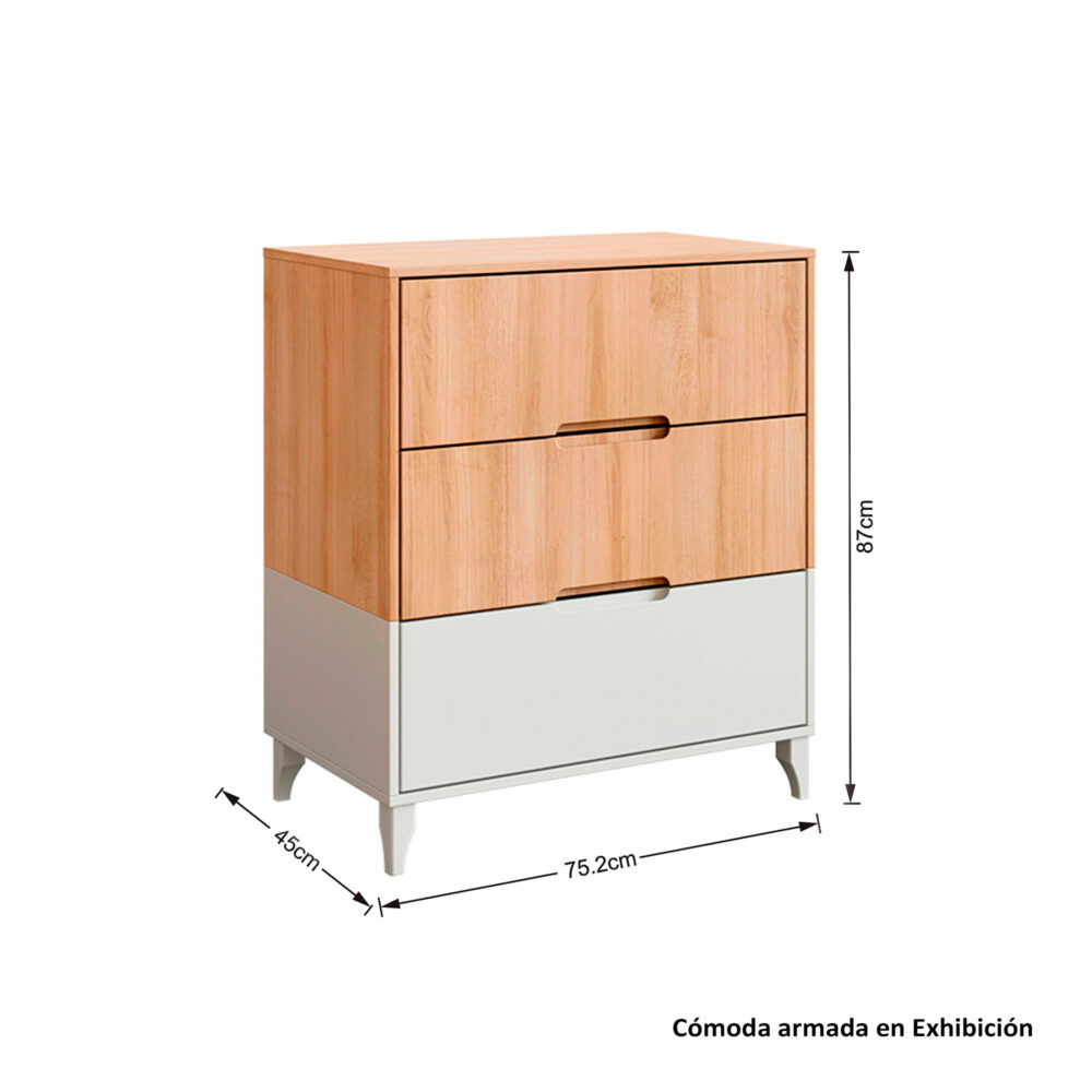 CÓMODA 3 CAJONES MODELO DENGO 87 X 75 X 45 CM DIVICAR